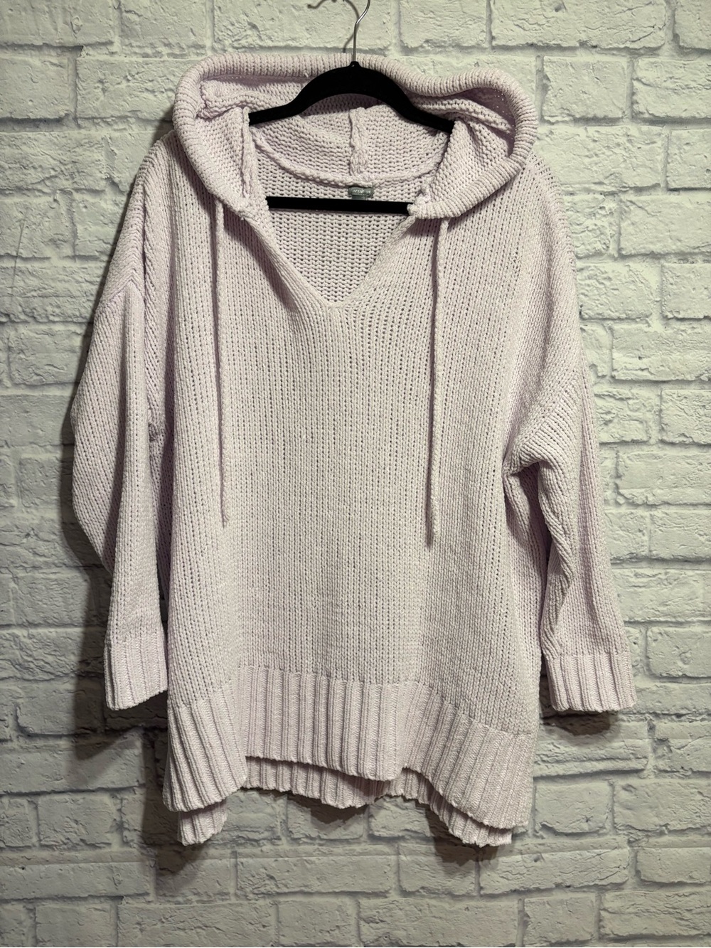 aerie Pale Lavender V-Neck Knit Hoodie Sweater Chenille Small